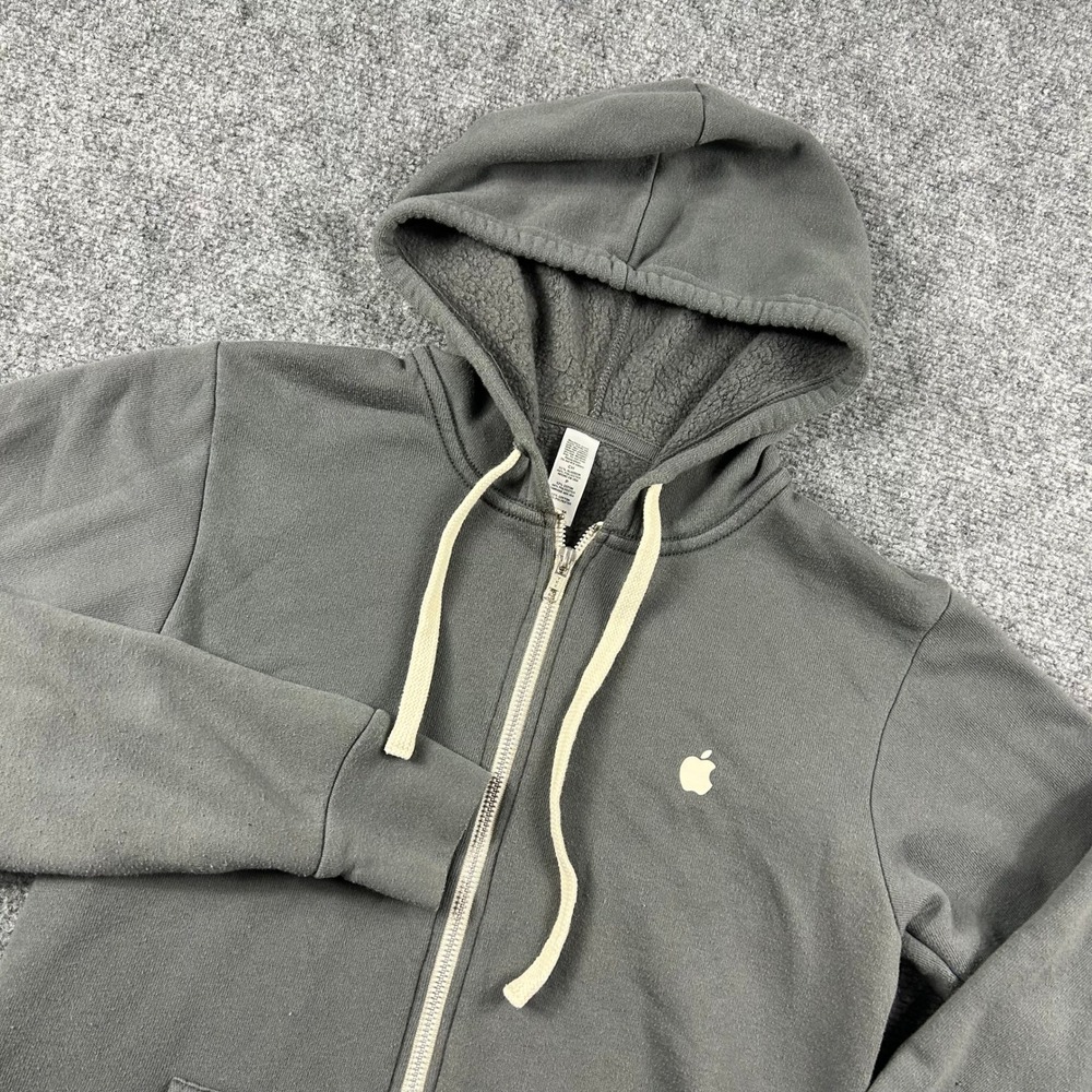 Apple Zip Hoodie Mens Small Gray Sherpa Lined Hood Full Zip Sweatshirt Tech Logo
